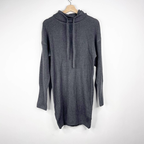 NWT prAna Miliani Dress in Charcoal XS Waffle Knit Drawstring Funnel Neck #7415 - Picture 3 of 16